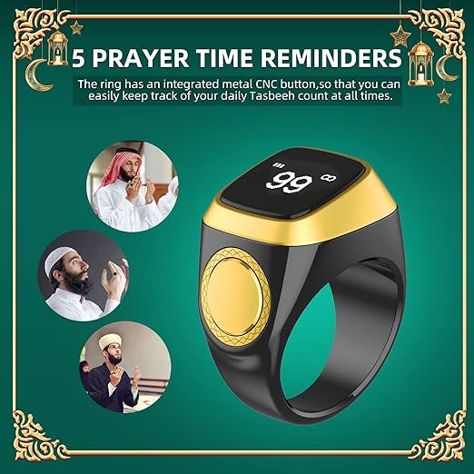 Equantu Qibla Ring Tasbih Counter Prayer Reminder